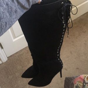 Express Black velvet high knee boots
